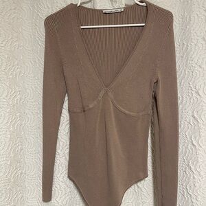 Abercrombie & Fitch Taupe Long Sleeve Bodysuit